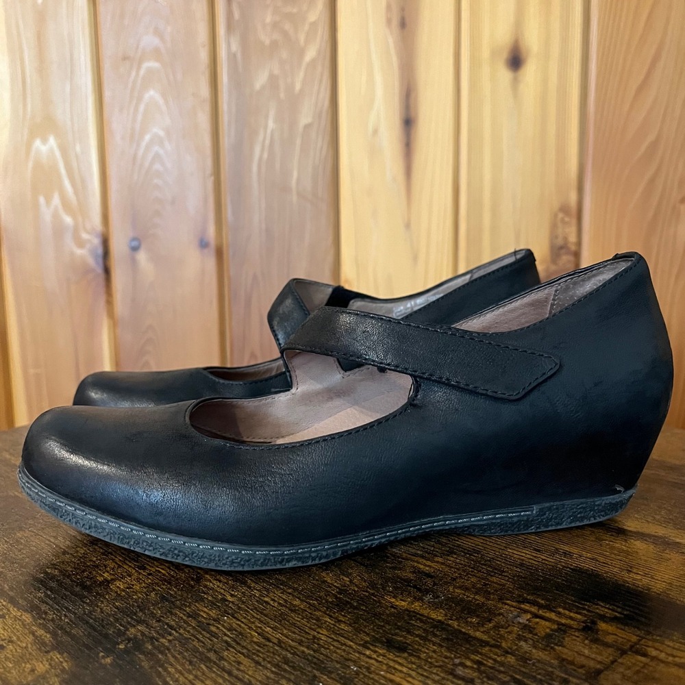 Dansko Shoes Lanie Mary Jane Wedge Black Nubuck Leather Womens 41 US 10.5-11